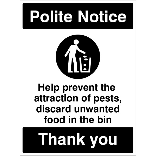 Polite Notice - Prevent the Attraction of Pests - Bin your Litter