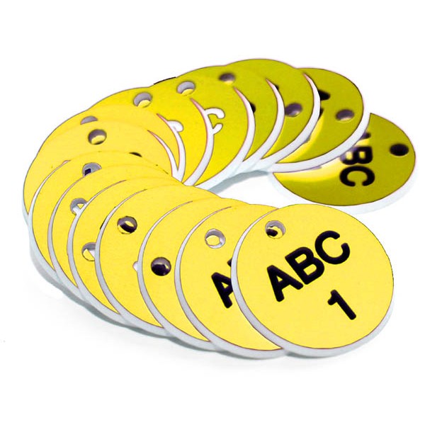 Engraved Valve Tags - Yellow with Black Text