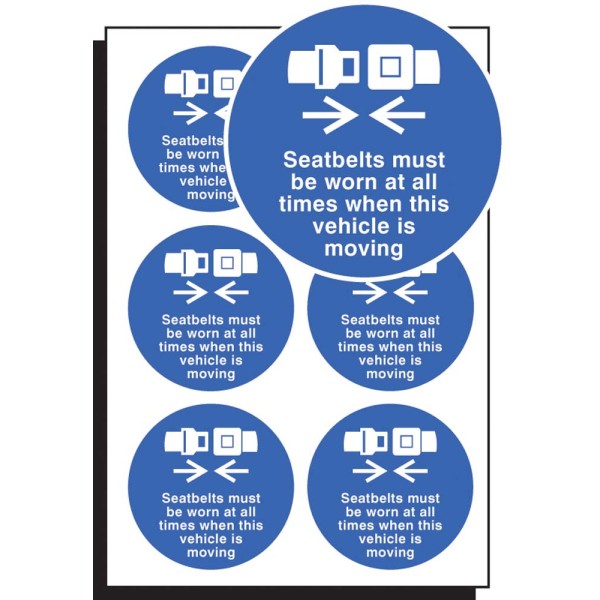 Seatbelts Worn All Times - Labels (Sheet of 6)