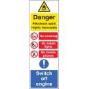 Petroleum Spirit - Highly Flammable - No Smoking, Naked Lights, Mobiles - Switch off Engine