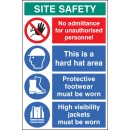 No Admittance - Hard Hat - Footwear - Hi Vis - Multi-Message Site Safety Board