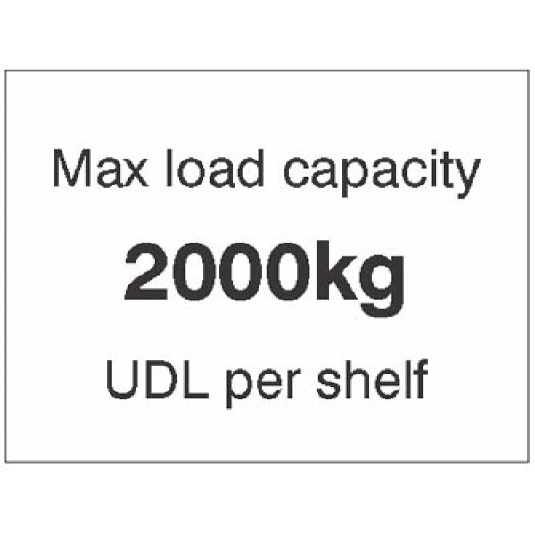 Max load Capacity 2000kg UDL Per Shelf