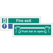 Fire Exit - Keep Clear / Push Bar to Open - Double Sided Window Sticker