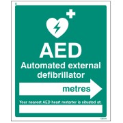 AED Located in __ Metres - Arrow Right